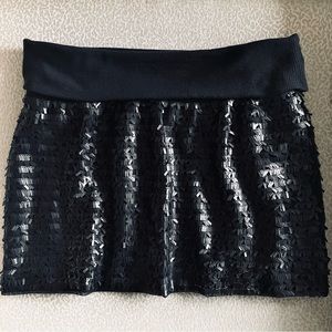 Bebe  Black Sequin Foldover Waist Mini Skirt Size S EUC
